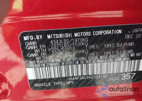 2017 Mitsubishi Outlander Sport 2.0 Es from USA, damaged, VIN JA4AP3AU1HZ024182